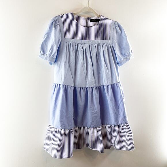 Pomander Place Tuckernuck Quinn Short Puff Sleeve Tiered Mini Dress Blue Small - Picture 6 of 7